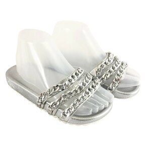 Liliana Womens Slide Sandals Chain Details Slip On Silver Size 6